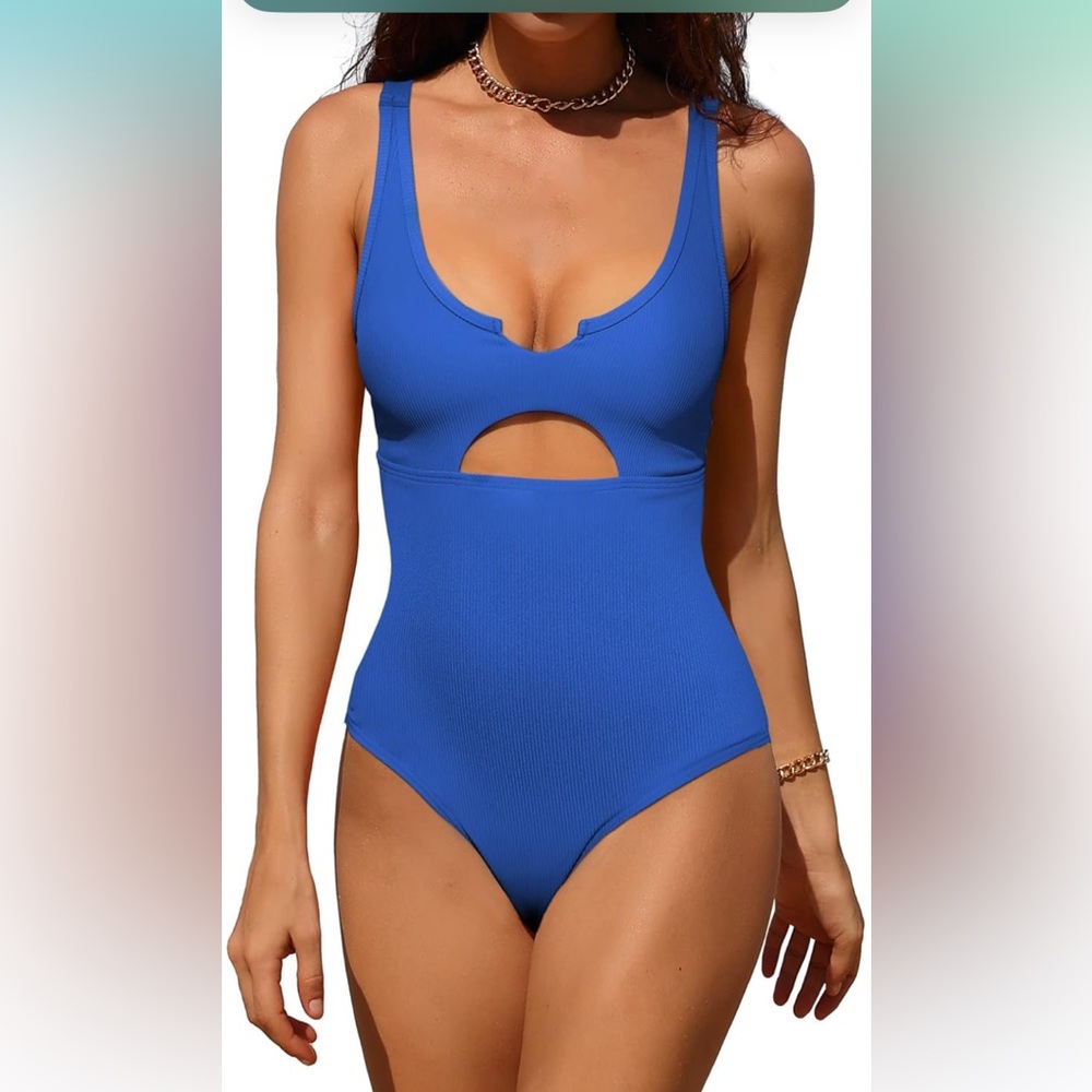 Charmo Ribbed 1 Piece Swimsuits for Women Cutout Scoop Neck Bathing Suit